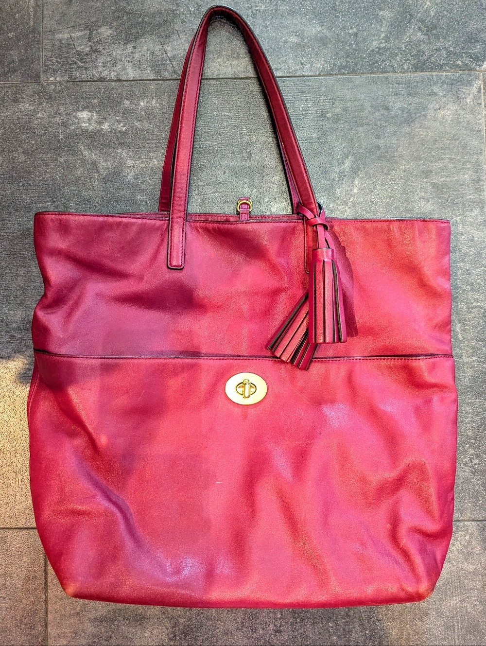 Coach Legacy Turnlock Tote in Deep Port/Raspberry
